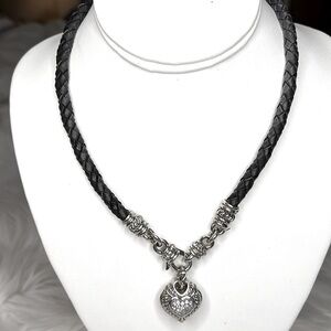 Judith Ripka Sterling Silver Heart Braided Leather Necklace